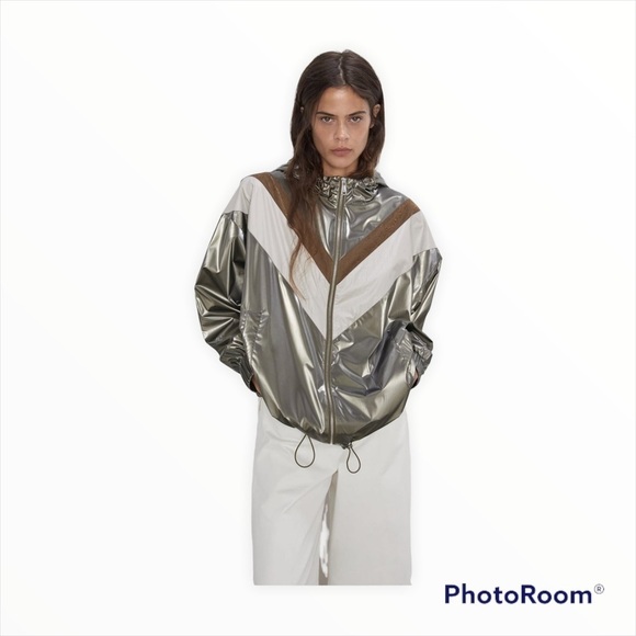 Zara Silver Gold Metallic Colorblock Windbreaker Jacket NWT Size Small Chic - Picture 8 of 12